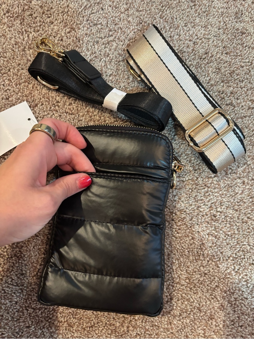 Black Quilted Crossbody Bag with Detachable Straps - Picture 2 of 3